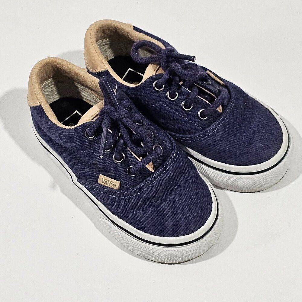 Vans Era Toddler low top Size 6 Navy Blue Beige Canvas / Leather